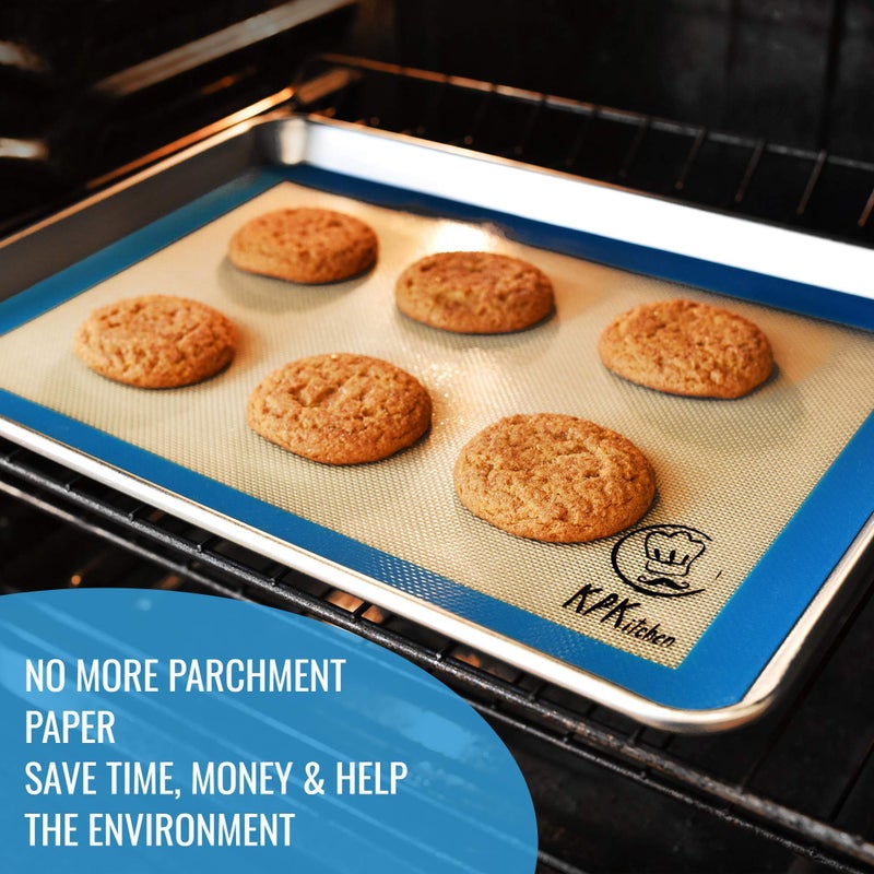 KPKitchen Silicone Baking Mat Set of 5-2 Half Sheets (Macaron & Cookie Circle On Mat) + 1 Quarter + 1 Round & 1 Square Size Silicone Baking Sheet - Nonstick & Easy to Clean - 100% Silicone Mats for Baking - Image 4